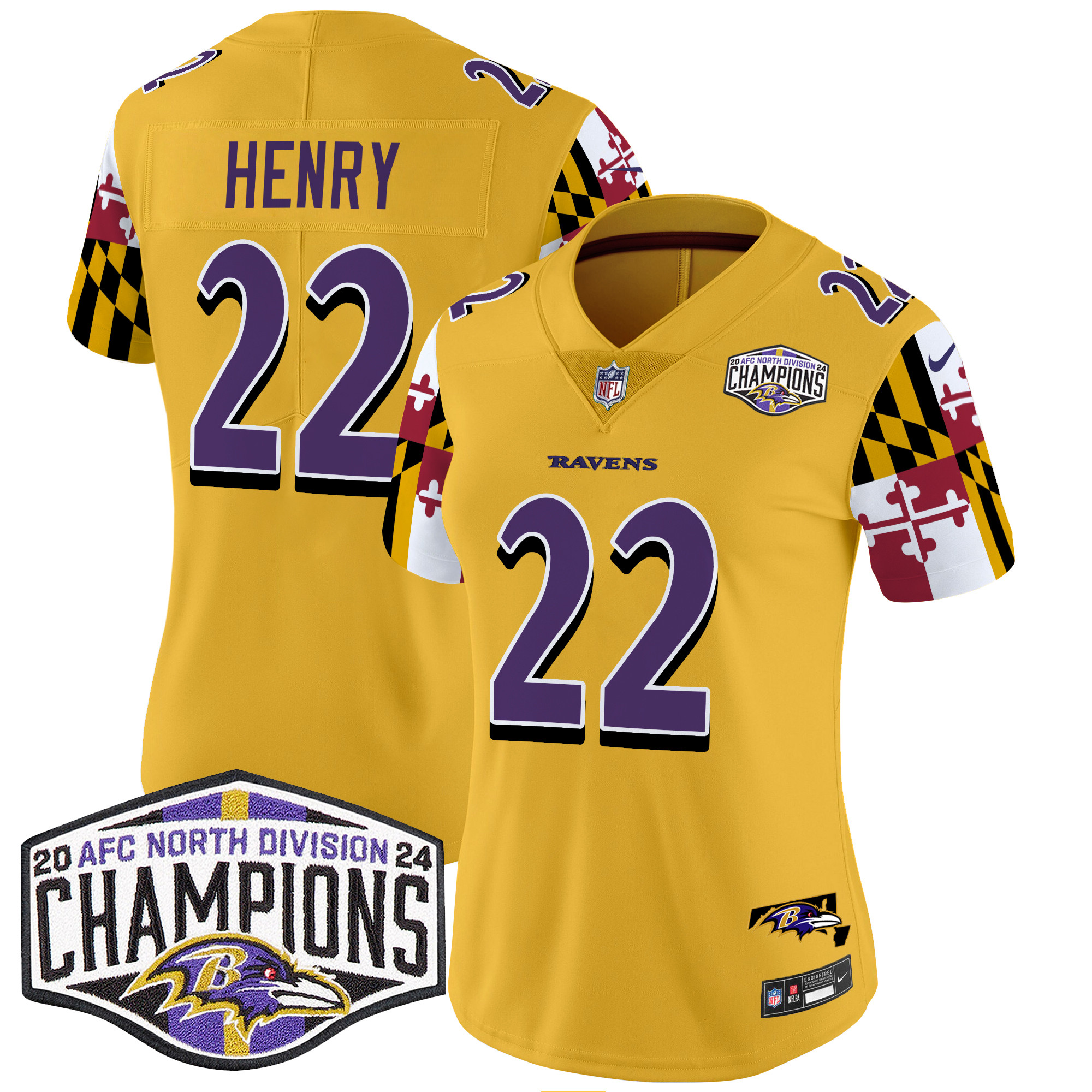 Women's Ravens Maryland Flag 2024 AFC North Division Champions Patch Vapor Limited Jersey - All Stitched - Image 28