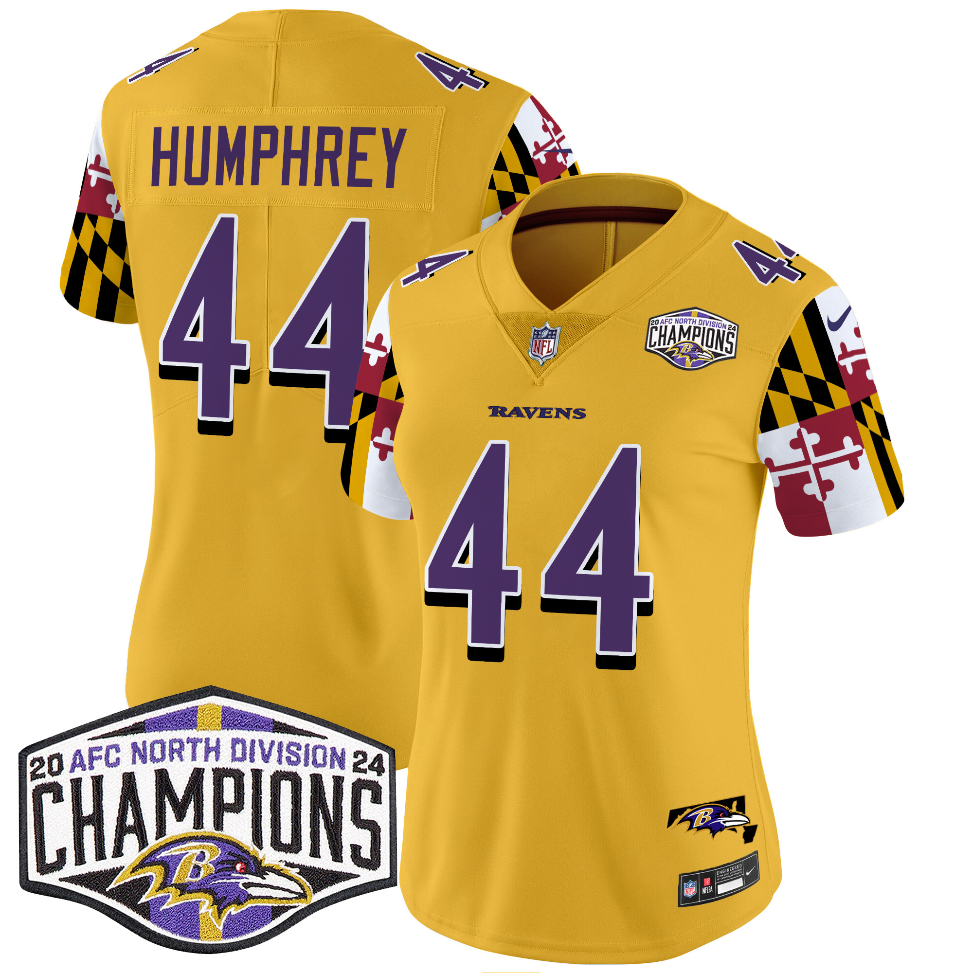 Women's Ravens Maryland Flag 2024 AFC North Division Champions Patch Vapor Limited Jersey - All Stitched - Image 32