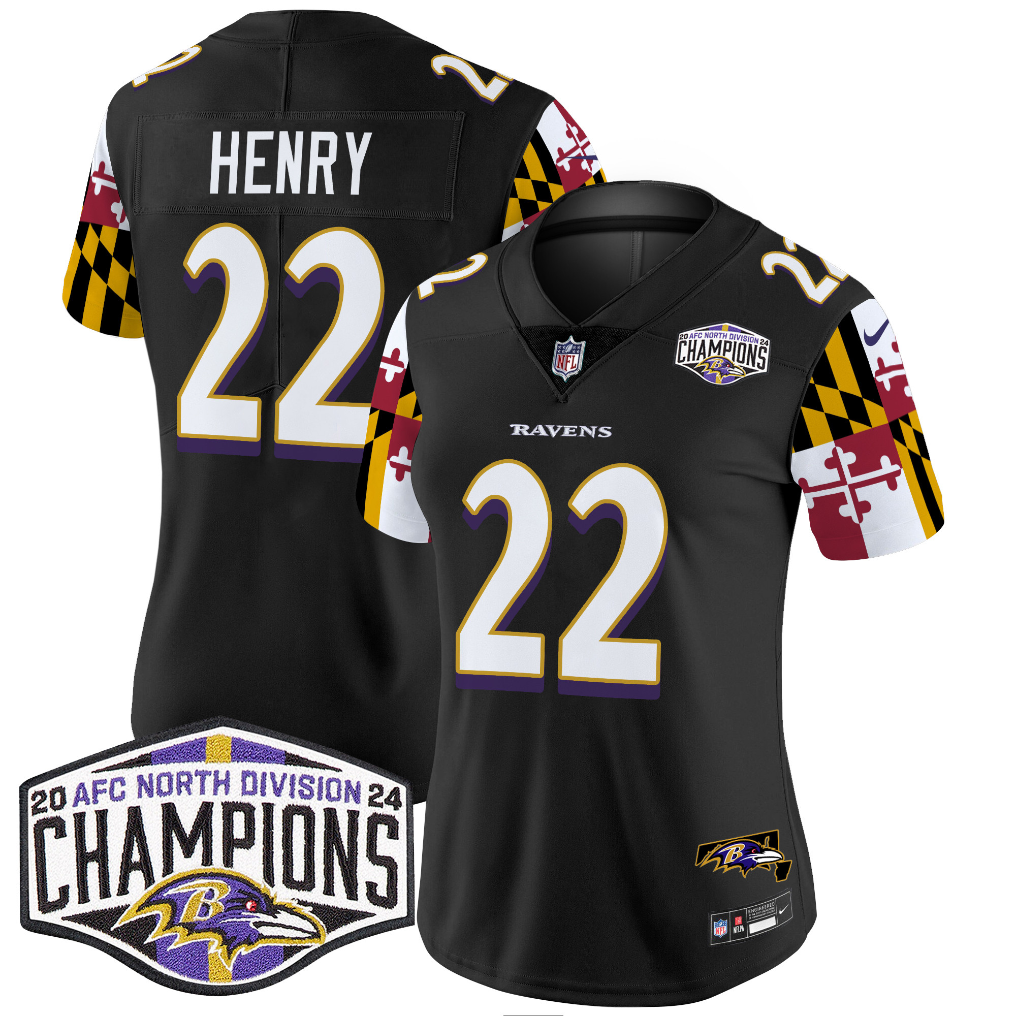 Women's Ravens Maryland Flag 2024 AFC North Division Champions Patch Vapor Limited Jersey - All Stitched - Image 19