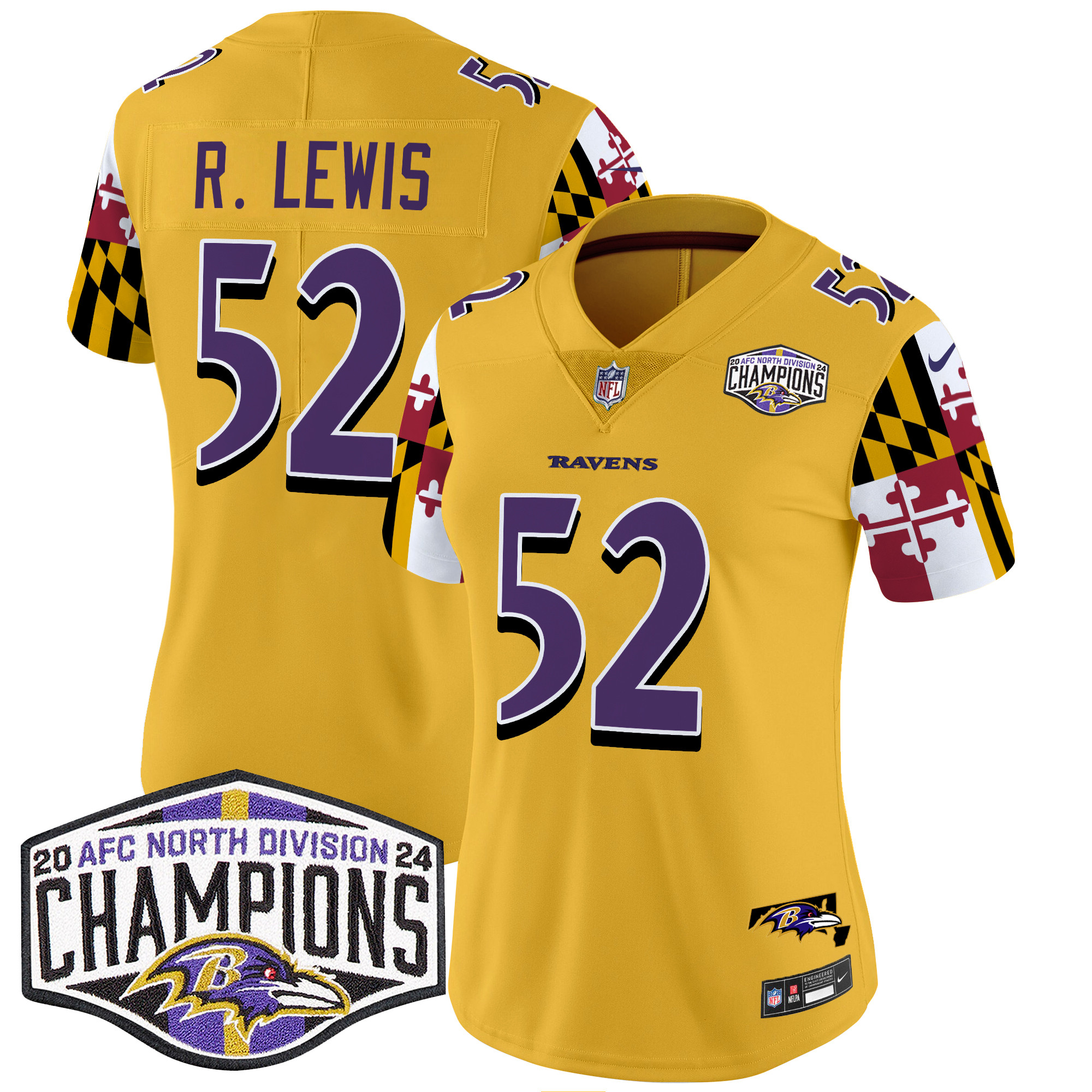 Women's Ravens Maryland Flag 2024 AFC North Division Champions Patch Vapor Limited Jersey - All Stitched - Image 33
