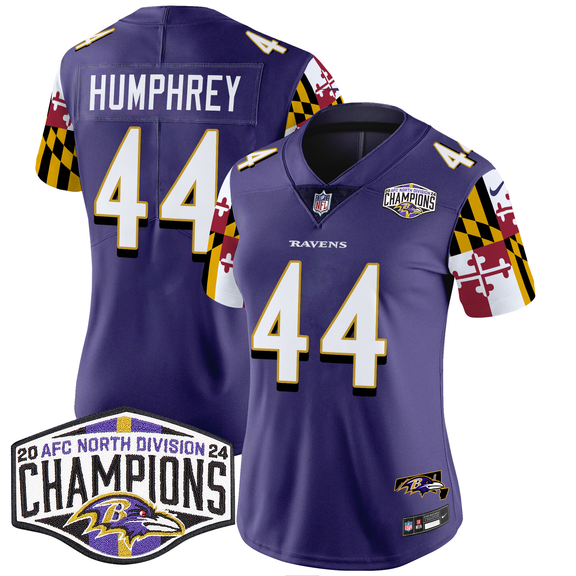 Women's Ravens Maryland Flag 2024 AFC North Division Champions Patch Vapor Limited Jersey - All Stitched - Image 5