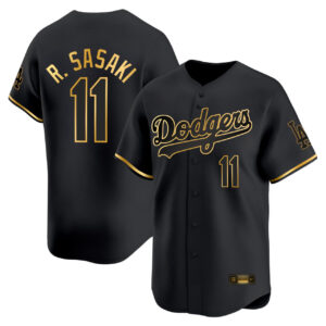 Roki Sasaki Los Angeles Dodgers Black Gold Jersey - All Stitched