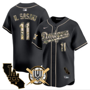 Roki Sasaki Los Angeles Dodgers Black Armed Forces Jersey - All Stitched