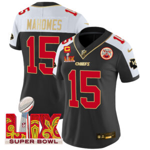 Women's Chiefs Super Bowl LIX Patch Gold Trim Vapor Limited Jersey - All Stitched