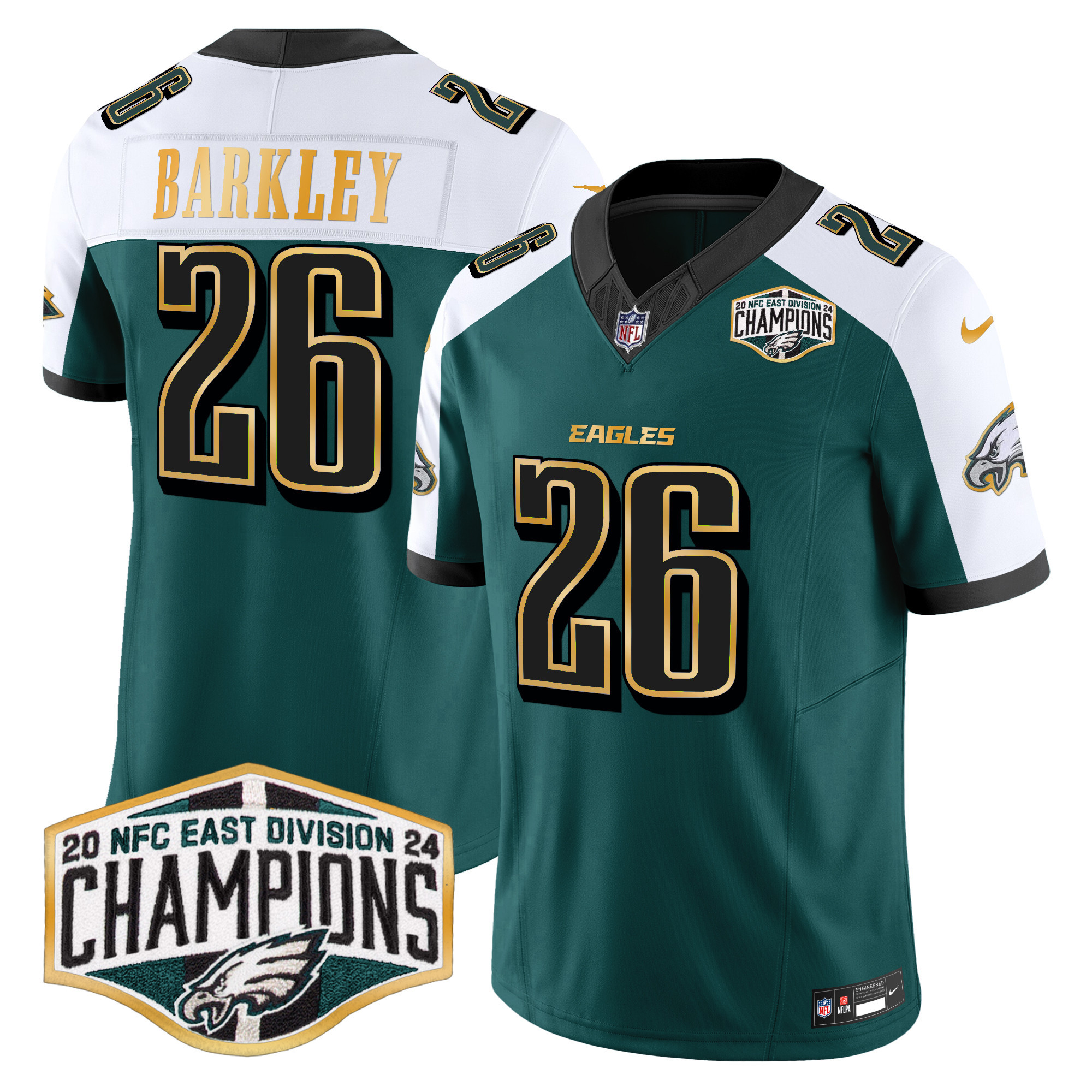 Men's Eagles 2024 NFC East Division Champions Gold Trim Vapor Limited Jersey - All Stitched - Image 28