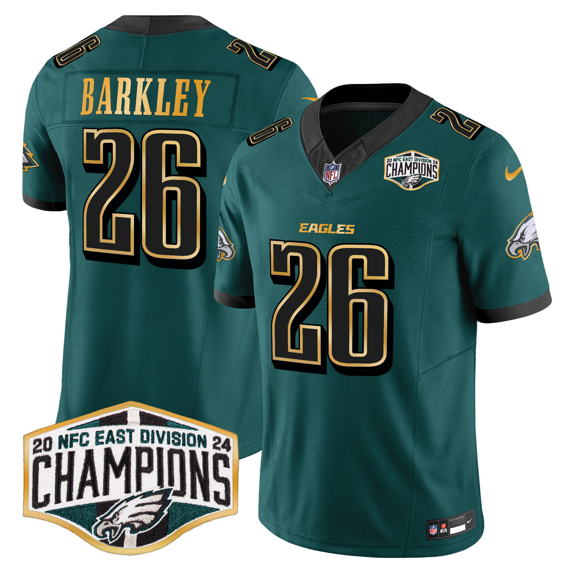 Men's Eagles 2024 NFC East Division Champions Gold Trim Vapor Limited Jersey - All Stitched