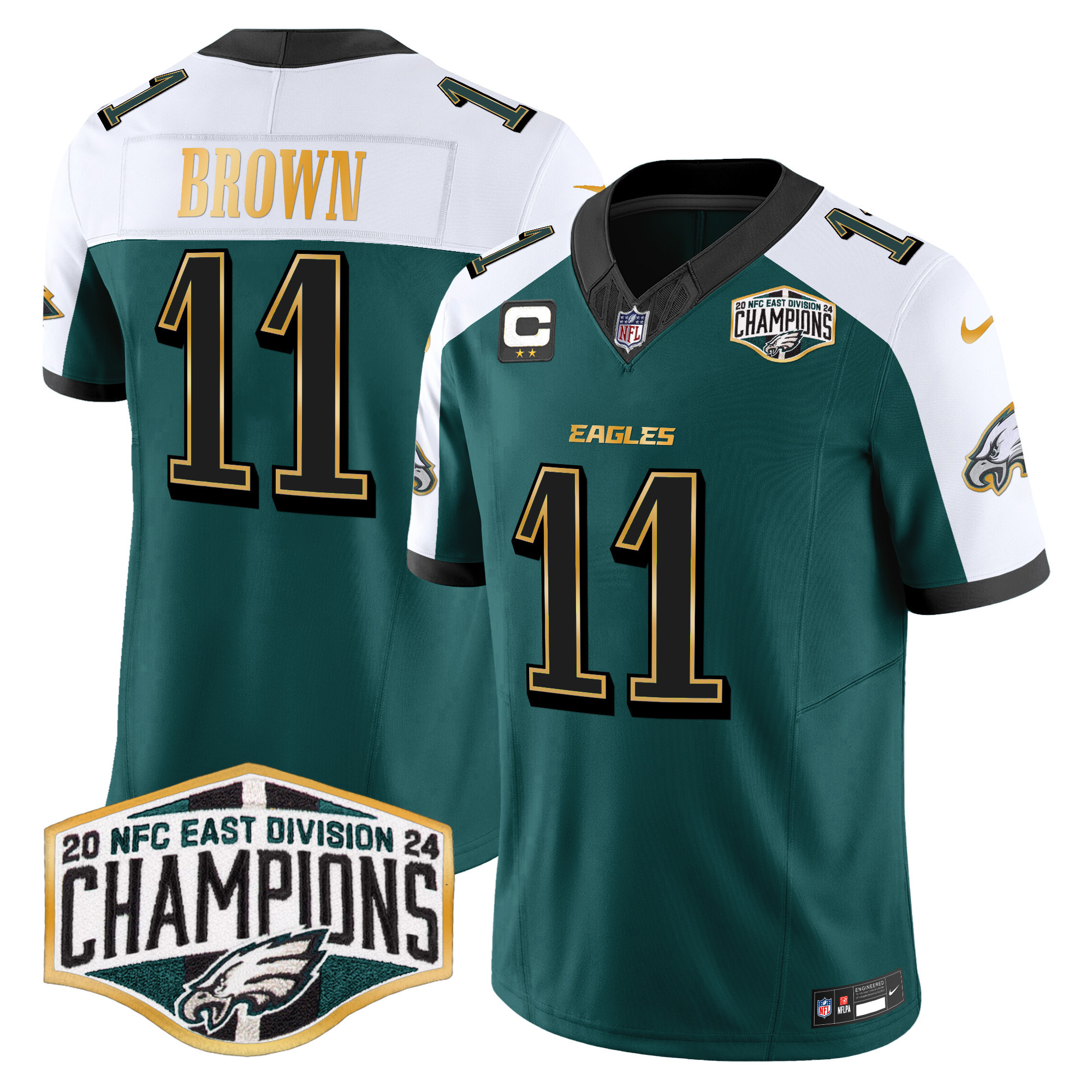 Men's Eagles 2024 NFC East Division Champions Gold Trim Vapor Limited Jersey - All Stitched - Image 36
