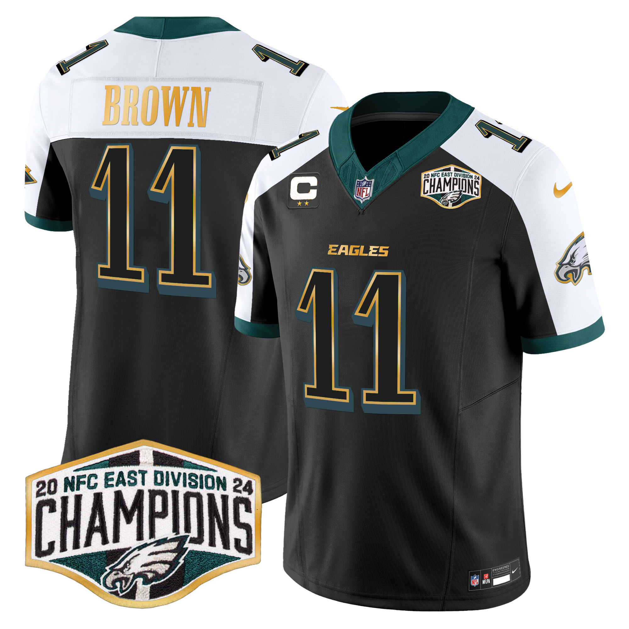 Men's Eagles 2024 NFC East Division Champions Gold Trim Vapor Limited Jersey - All Stitched - Image 45