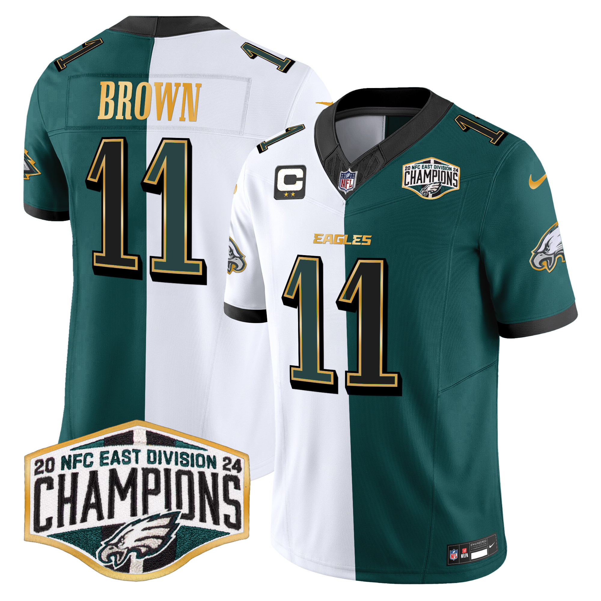 Men's Eagles 2024 NFC East Division Champions Gold Trim Vapor Limited Jersey - All Stitched - Image 54