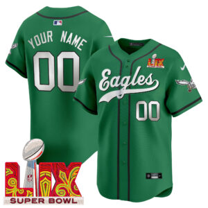 Eagles Super Bowl LIX Patch Kelly Green Vapor Baseball Custom Jersey - All Stitched