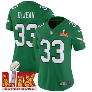 Women's Philadelphia Eagles Kelly Green Super Bowl LIX Patch Vapor Limited Jersey - All Stitched