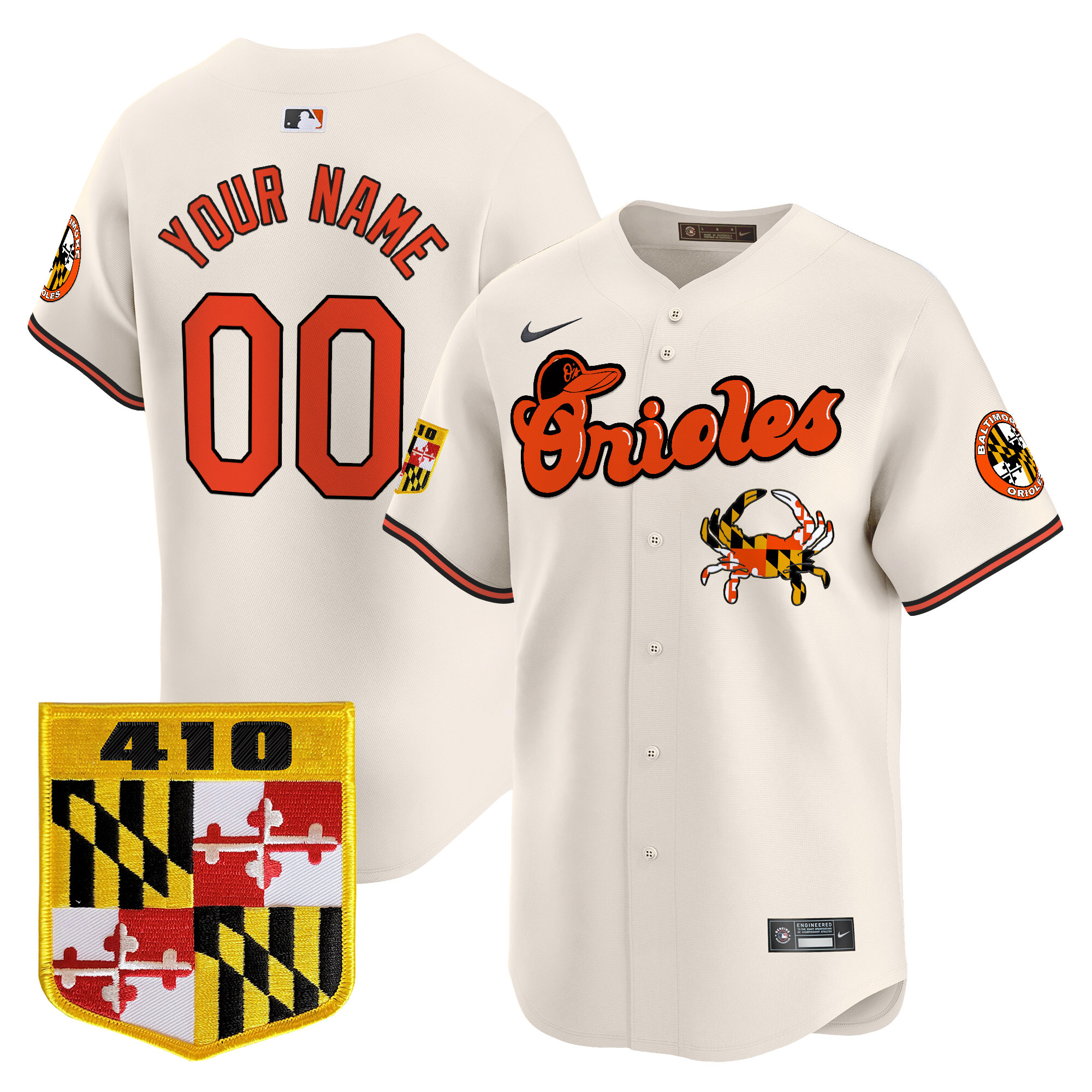 Baltimore Orioles 410 & Chesapeake Crab Patch Vapor Premier Limited Custom Jersey - All Stitched