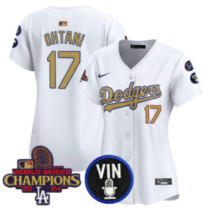 Women's Dodgers 2025 Vin Scully & #34 Fernando Patch Gold Vapor Premier Limited Jersey - All Stitched