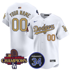 Dodgers 2025 #34 Fernando Patch Gold Vapor Premier Limited Custom Jersey - All Stitched