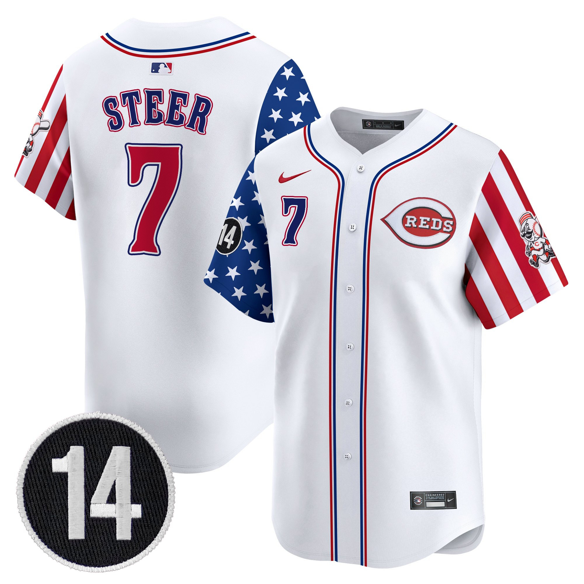 Men's Cincinnati Reds 2025 Independence Day Vapor Premier Limited Jersey - Pete Rose Patch - All Stitched - Image 6