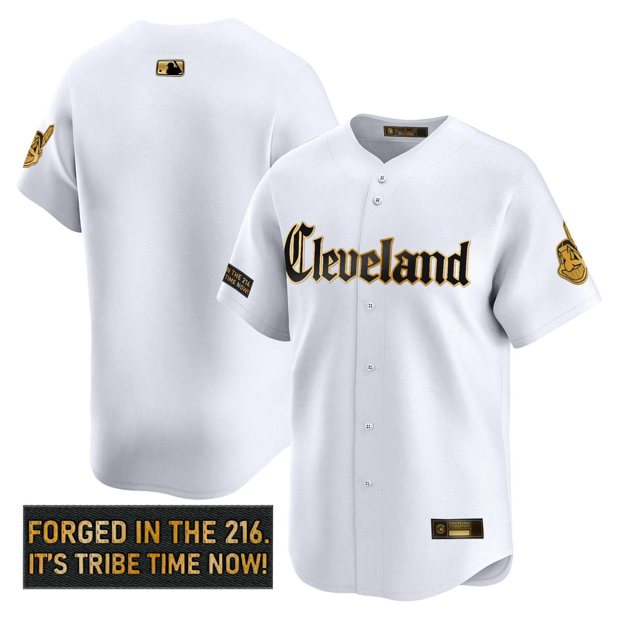 Men's Cleveland Indians 'Gothic Iron Edition' Gold Vapor Premier Limited Jersey - All Stitched - Image 18