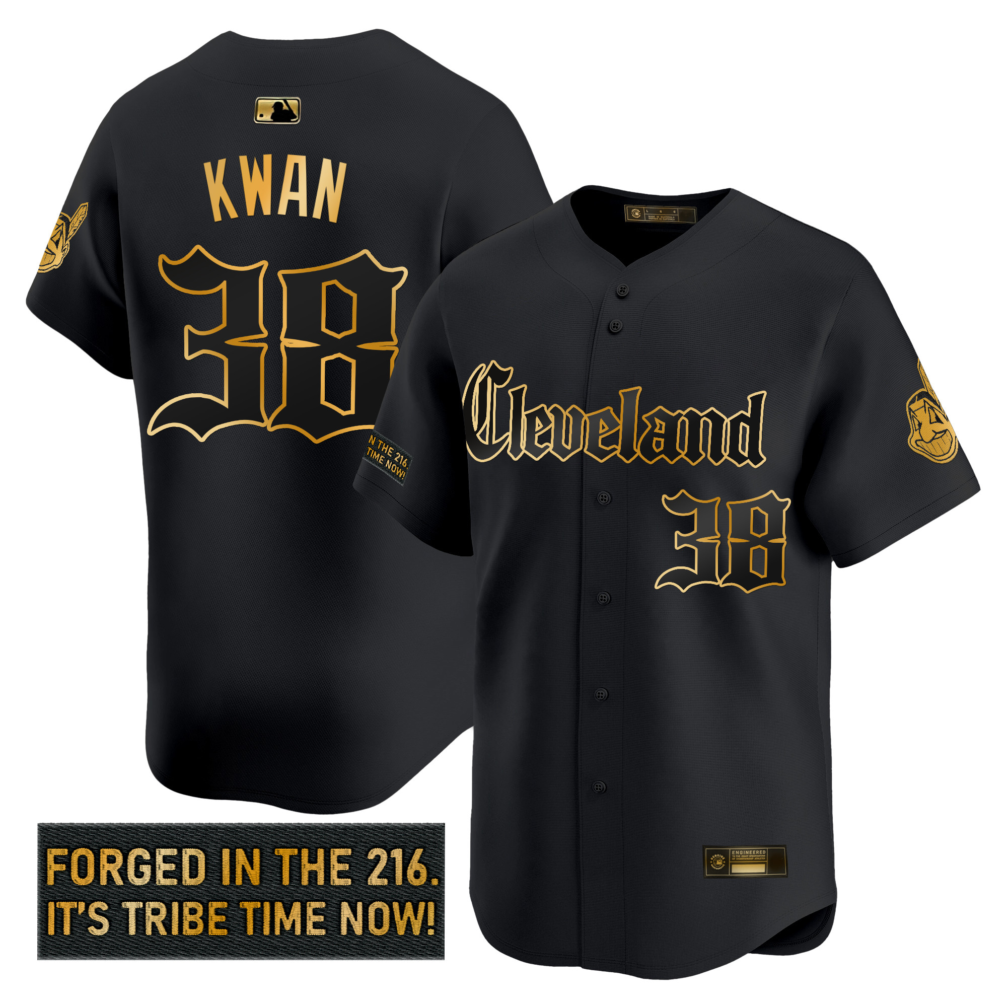 Men's Cleveland Indians 'Gothic Iron Edition' Gold Vapor Premier Limited Jersey - All Stitched - Image 4