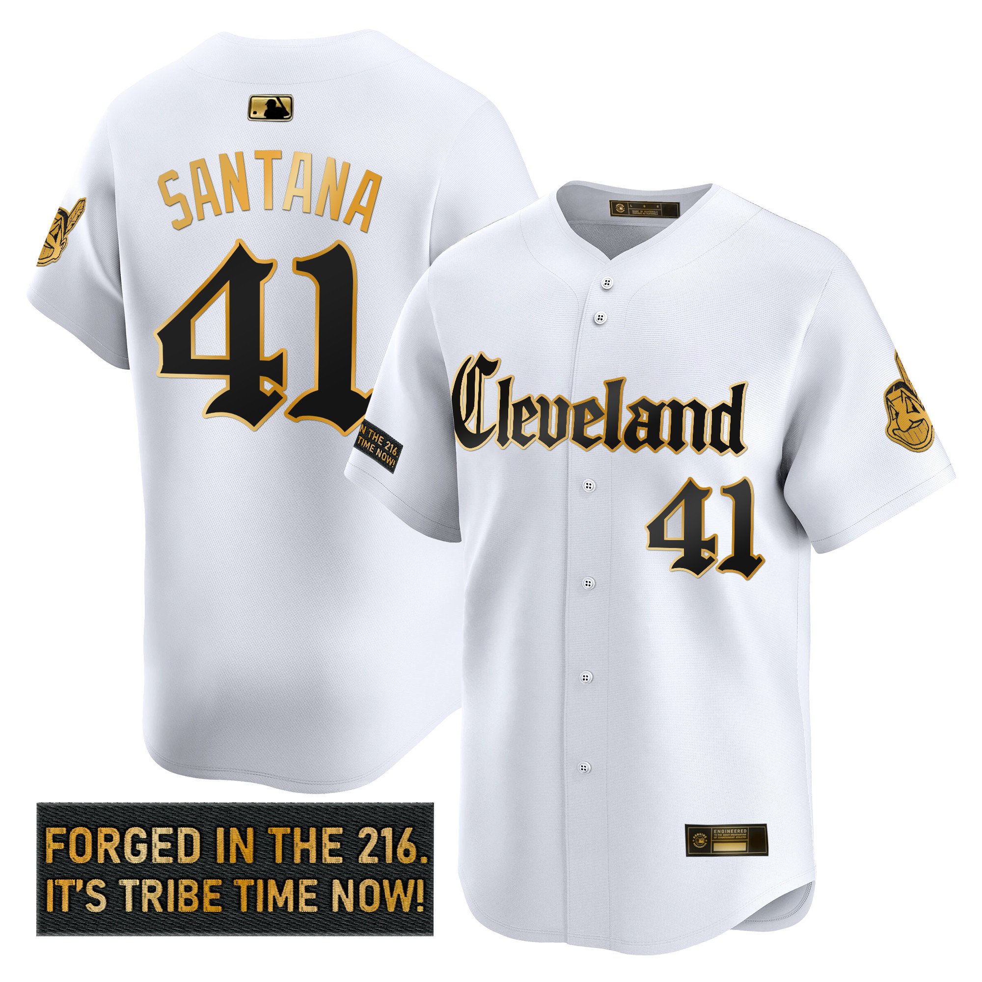 Men's Cleveland Indians 'Gothic Iron Edition' Gold Vapor Premier Limited Jersey - All Stitched - Image 16