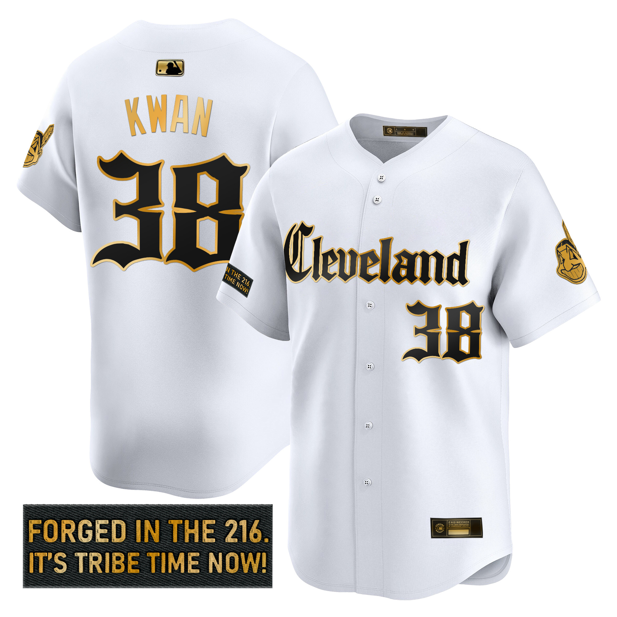 Men's Cleveland Indians 'Gothic Iron Edition' Gold Vapor Premier Limited Jersey - All Stitched - Image 13