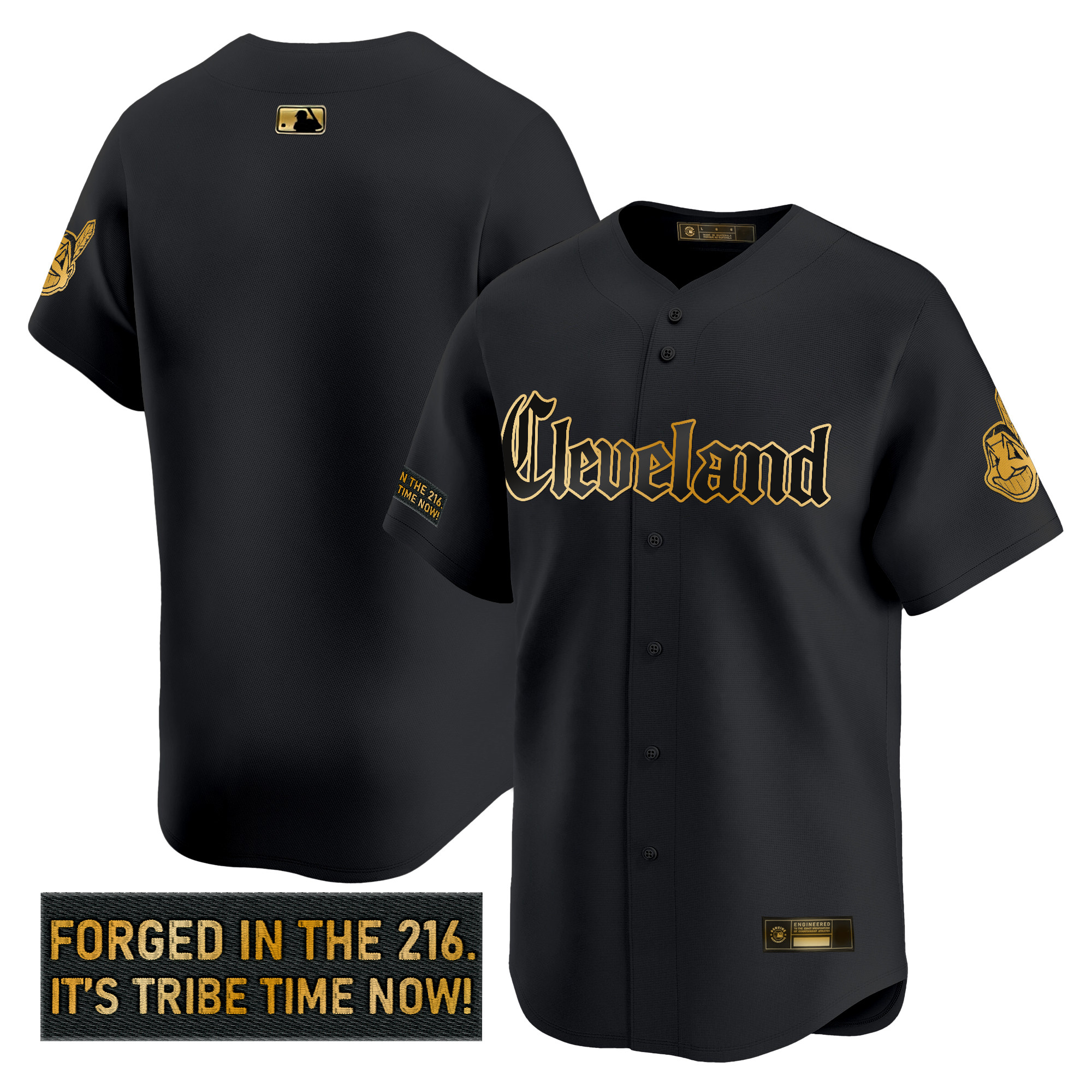 Men's Cleveland Indians 'Gothic Iron Edition' Gold Vapor Premier Limited Jersey - All Stitched - Image 9