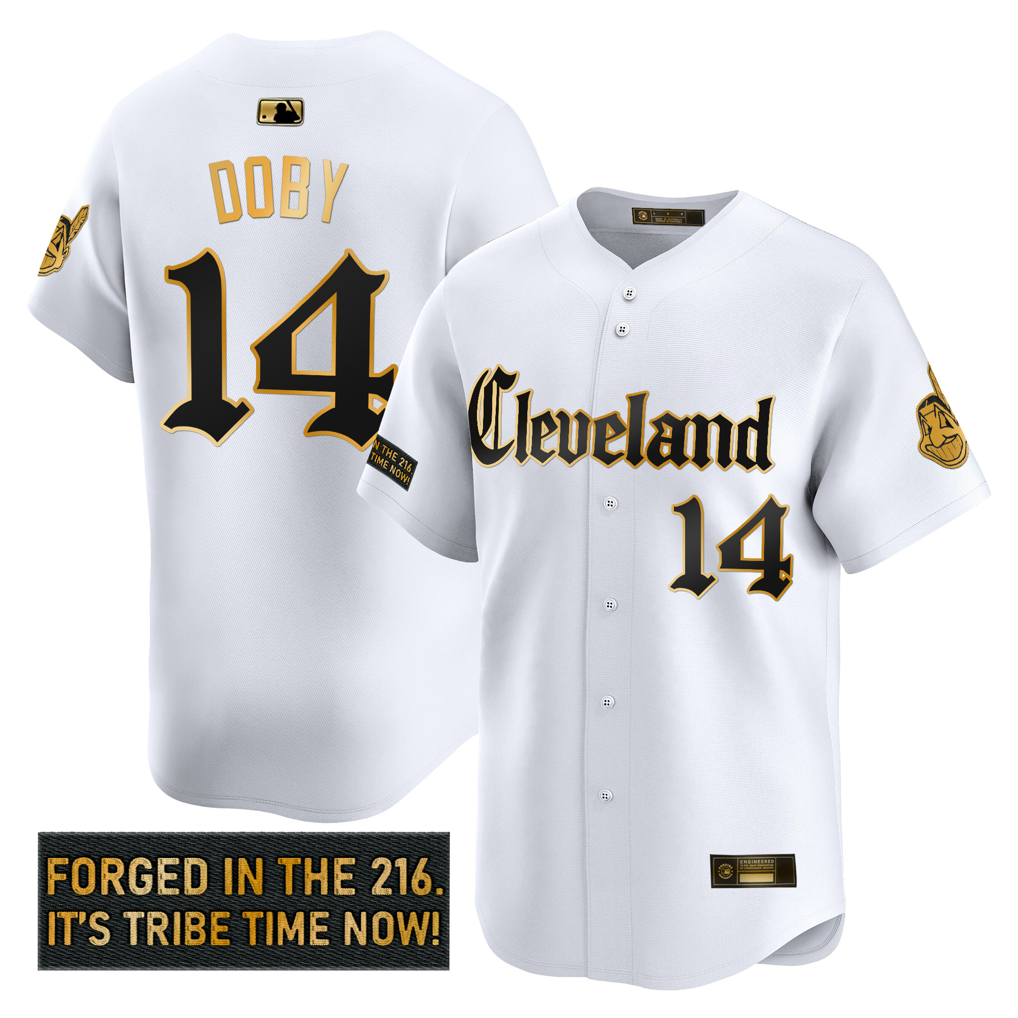 Men's Cleveland Indians 'Gothic Iron Edition' Gold Vapor Premier Limited Jersey - All Stitched - Image 14
