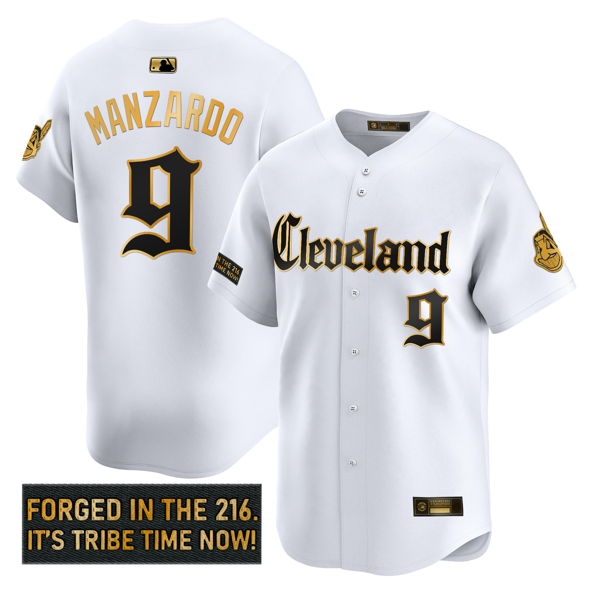 Men's Cleveland Indians 'Gothic Iron Edition' Gold Vapor Premier Limited Jersey - All Stitched - Image 15