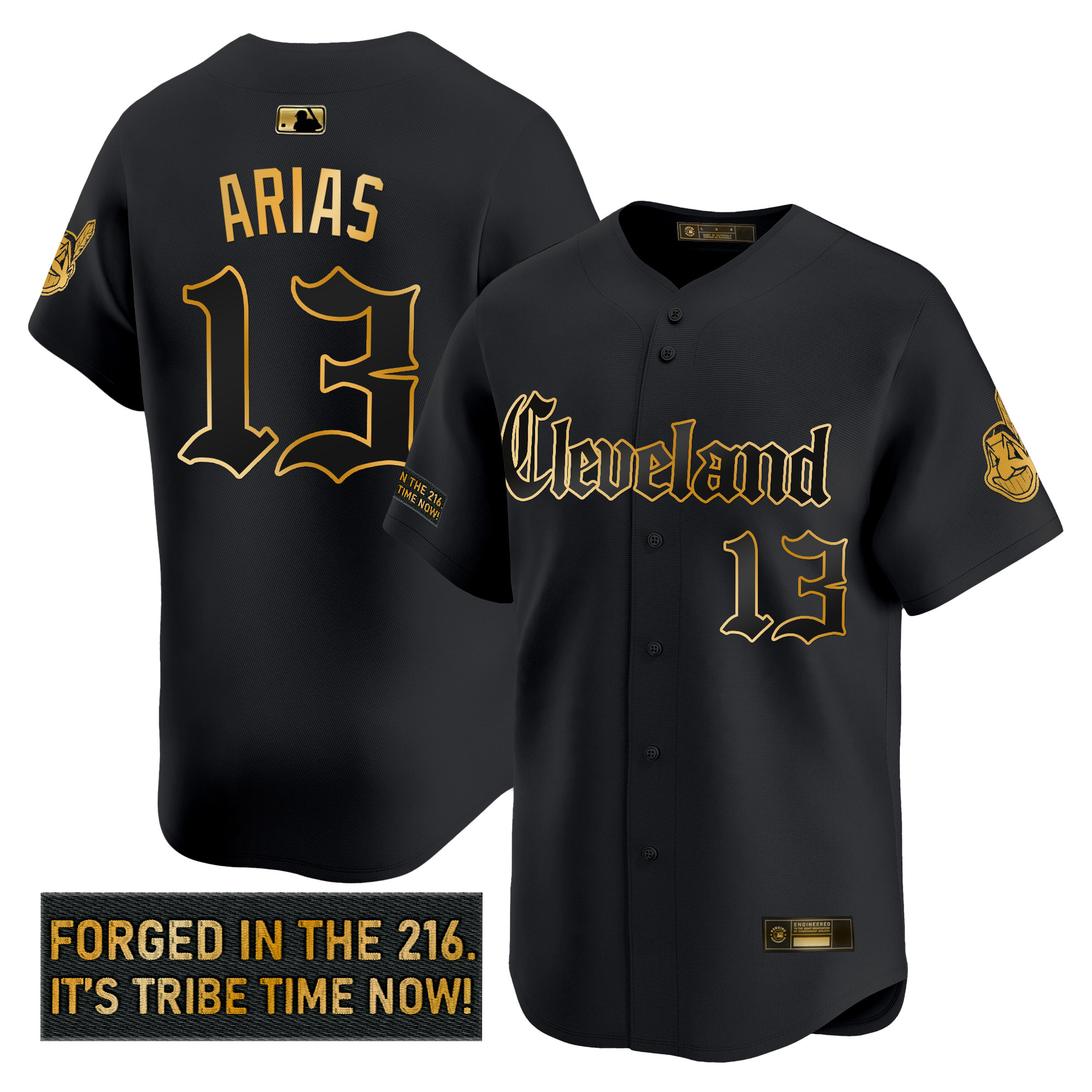 Men's Cleveland Indians 'Gothic Iron Edition' Gold Vapor Premier Limited Jersey - All Stitched - Image 8