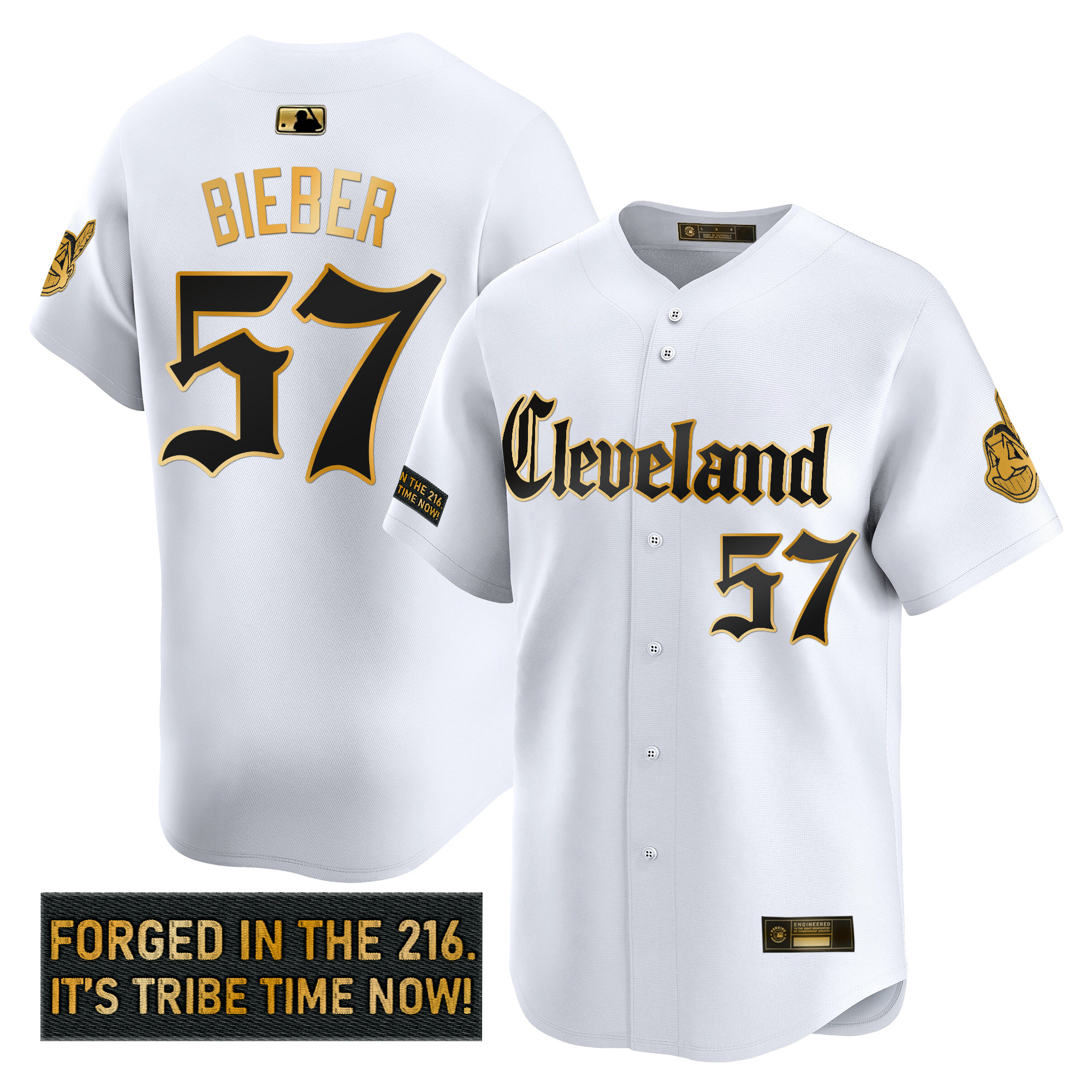 Men's Cleveland Indians 'Gothic Iron Edition' Gold Vapor Premier Limited Jersey - All Stitched - Image 12