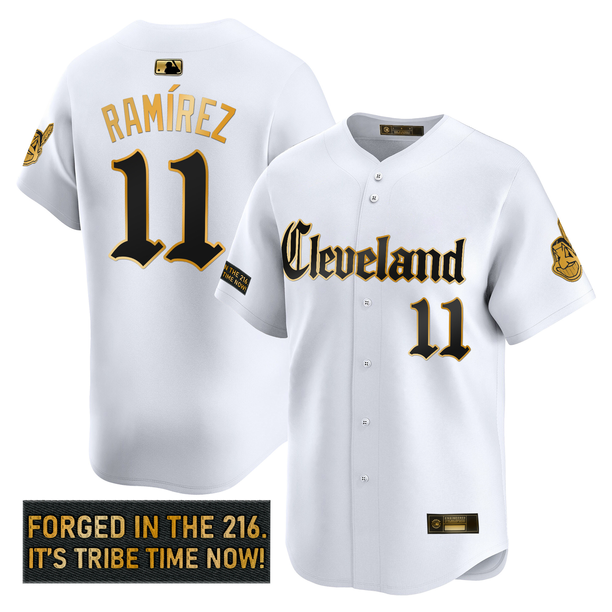 Men's Cleveland Indians 'Gothic Iron Edition' Gold Vapor Premier Limited Jersey - All Stitched - Image 10