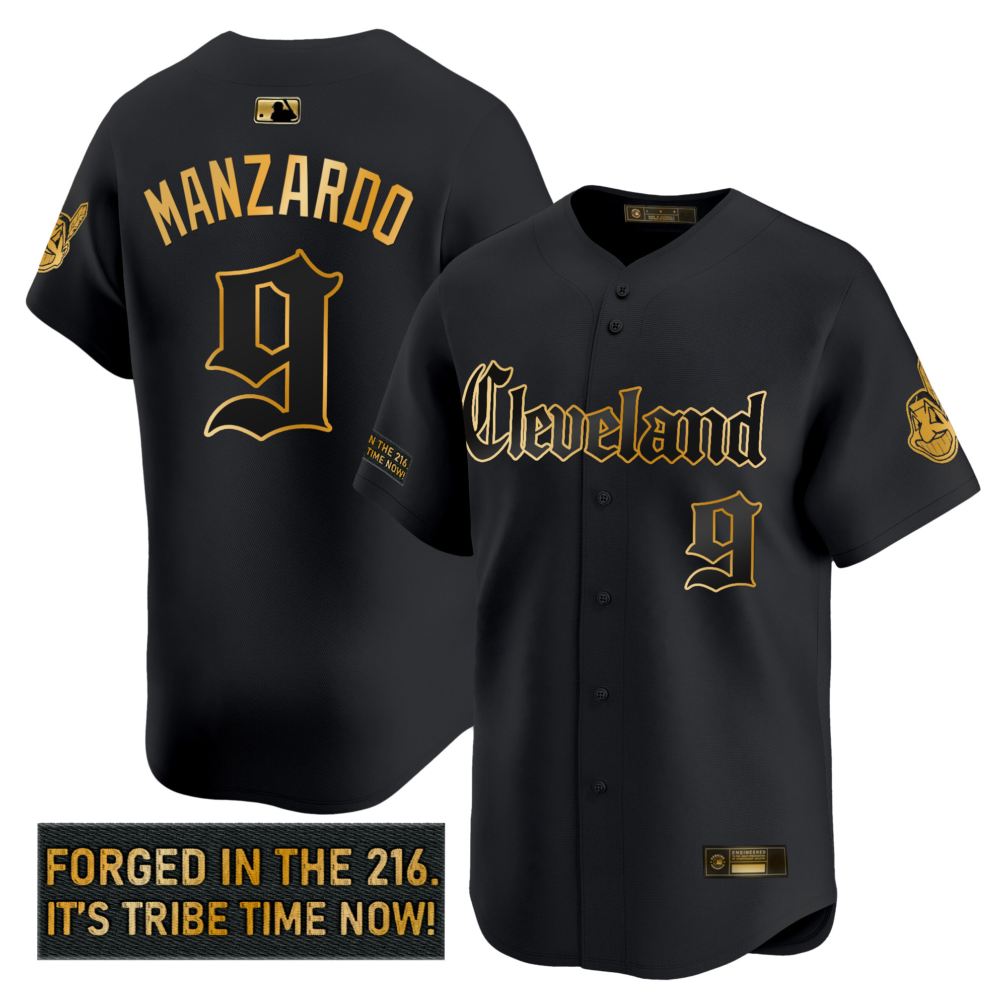 Men's Cleveland Indians 'Gothic Iron Edition' Gold Vapor Premier Limited Jersey - All Stitched - Image 6