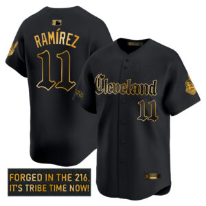 Men's Cleveland Indians 'Gothic Iron Edition' Gold Vapor Premier Limited Jersey - All Stitched
