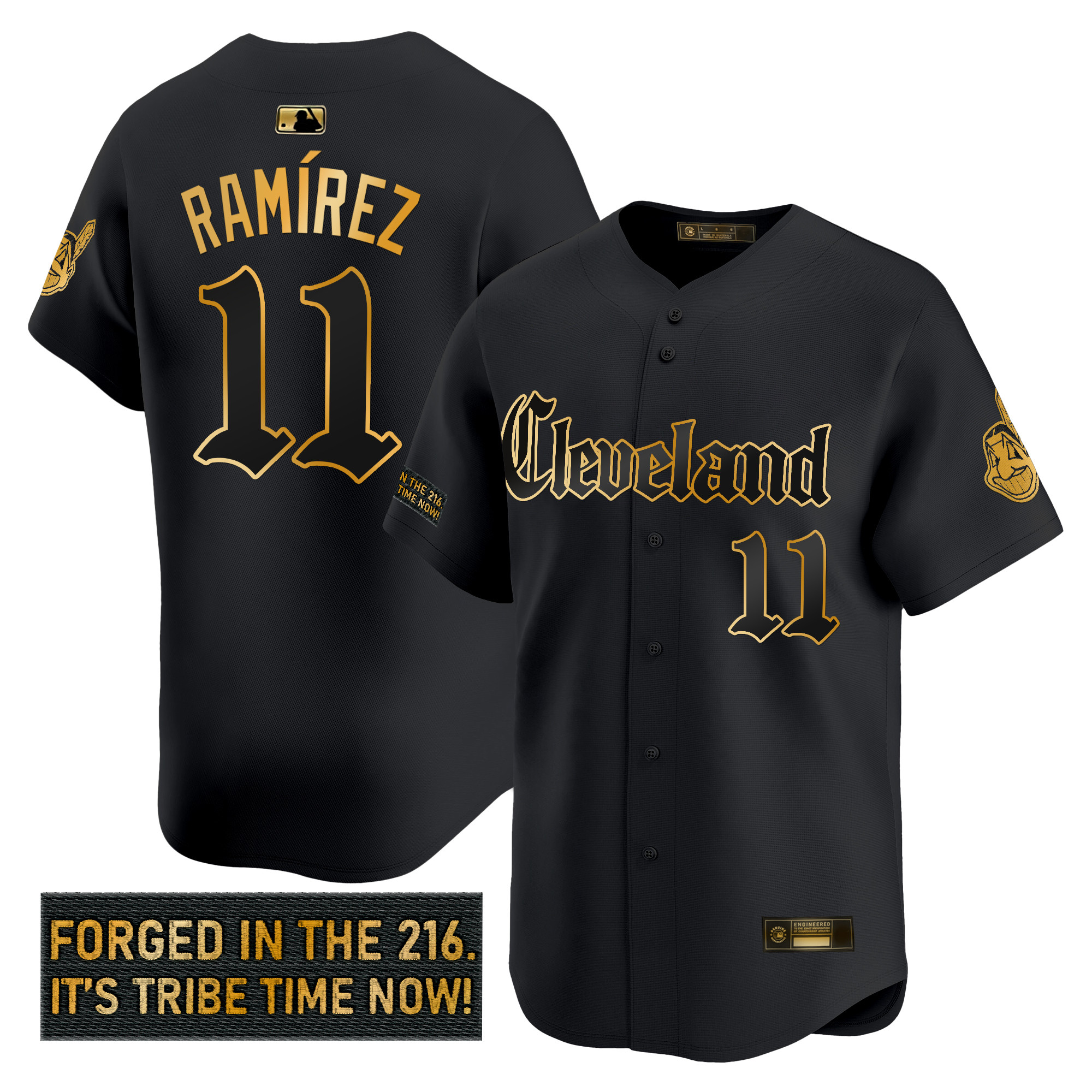 Men's Cleveland Indians 'Gothic Iron Edition' Gold Vapor Premier Limited Jersey - All Stitched