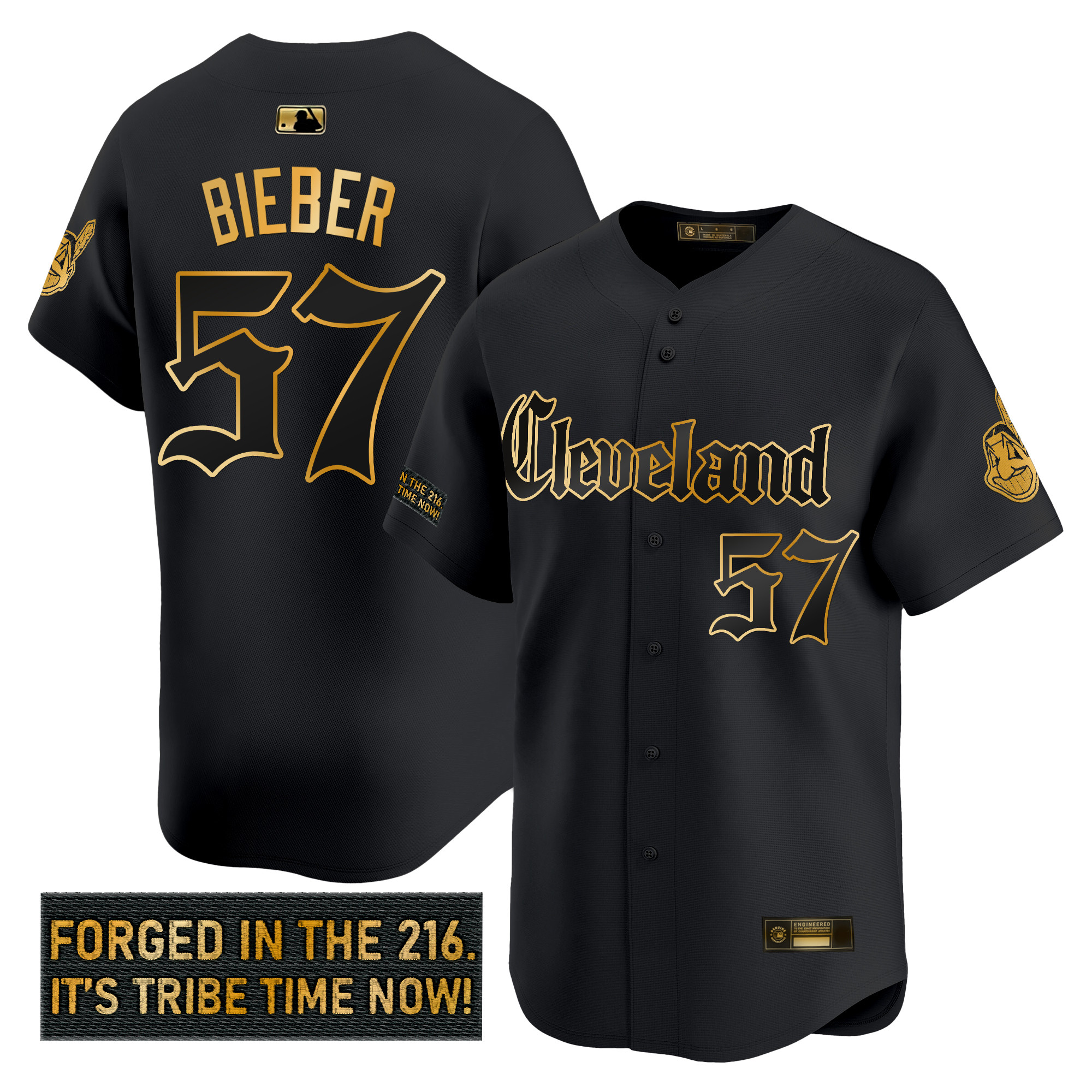 Men's Cleveland Indians 'Gothic Iron Edition' Gold Vapor Premier Limited Jersey - All Stitched - Image 3