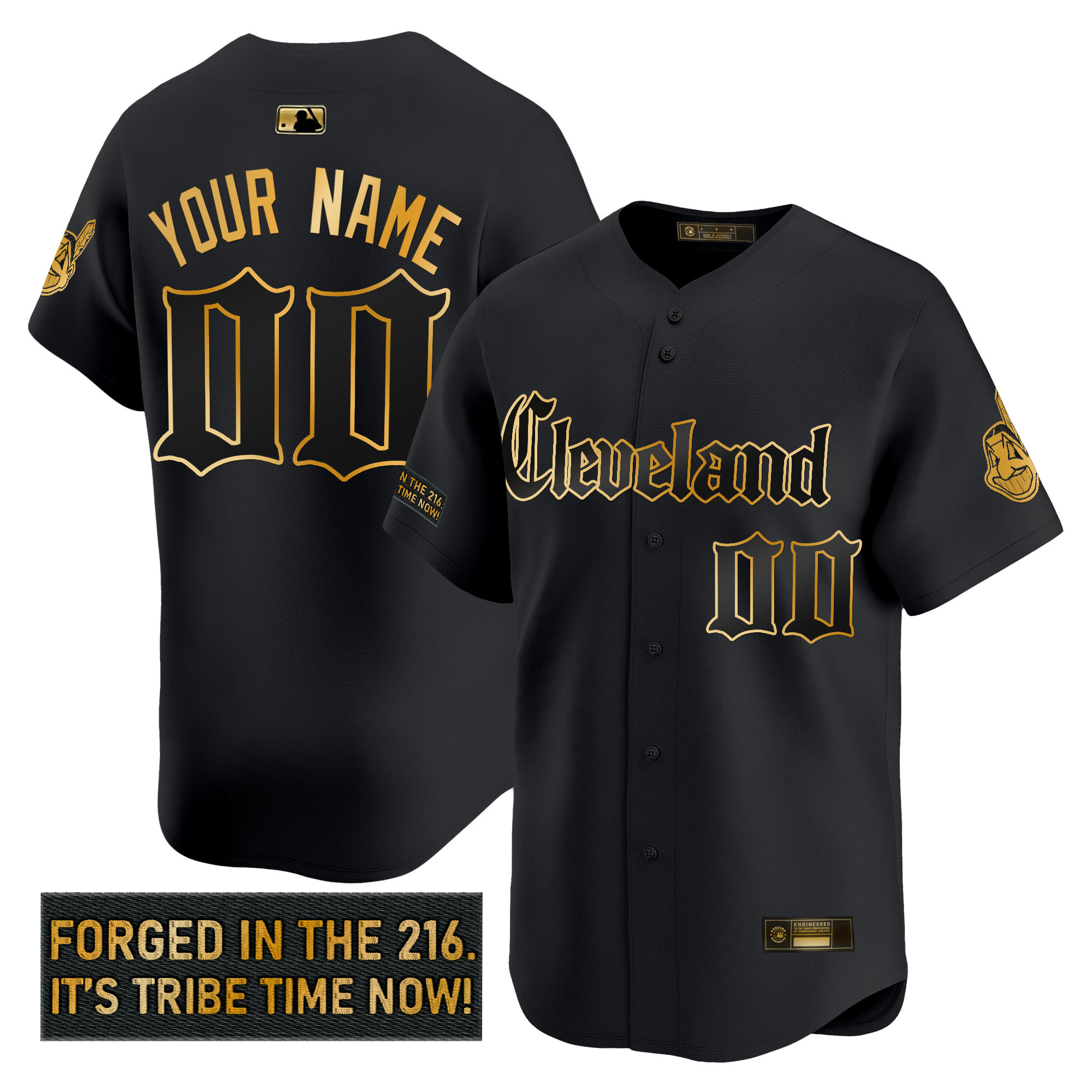 Cleveland Indians 'Gothic Iron Edition' Gold Vapor Premier Limited Custom Jersey - All Stitched