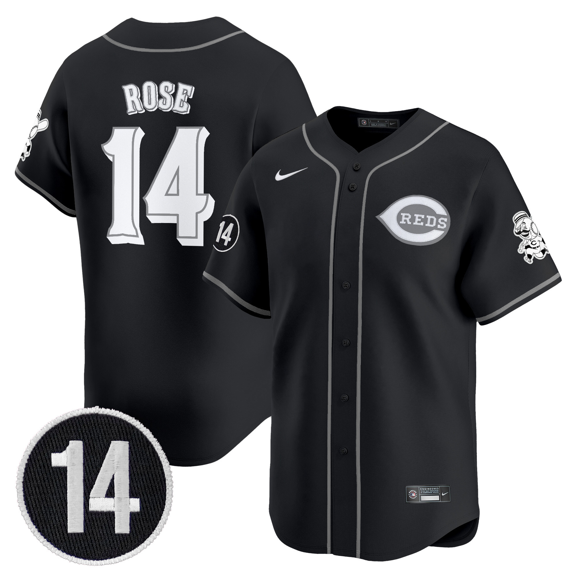 Cincinnati Reds 2025 Lights Out Vapor Premier Limited Jersey - Pete Rose Patch - All Stitched