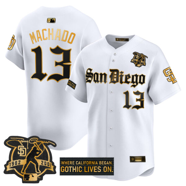 Men's San Diego Padres 'Gothic Edition' Gold Vapor Premier Limited Jersey - All Stitched - Image 10