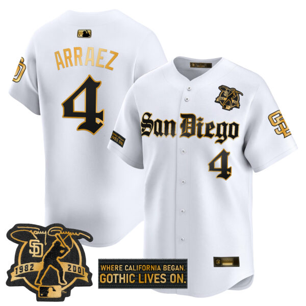 Men's San Diego Padres 'Gothic Edition' Gold Vapor Premier Limited Jersey - All Stitched - Image 14