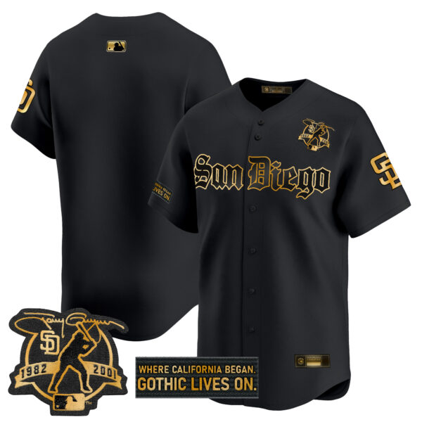 Men's San Diego Padres 'Gothic Edition' Gold Vapor Premier Limited Jersey - All Stitched - Image 9