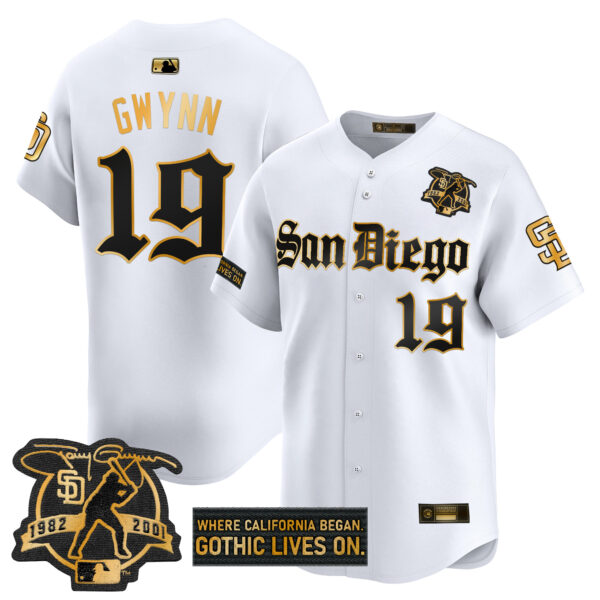 Men's San Diego Padres 'Gothic Edition' Gold Vapor Premier Limited Jersey - All Stitched - Image 13