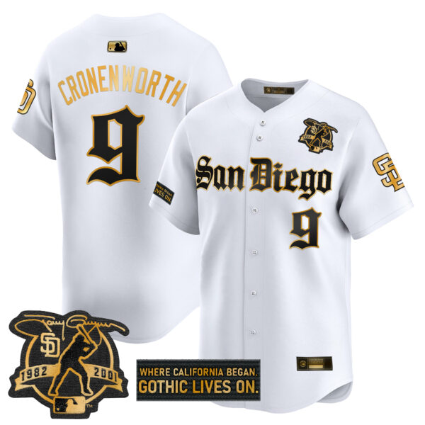Men's San Diego Padres 'Gothic Edition' Gold Vapor Premier Limited Jersey - All Stitched - Image 17