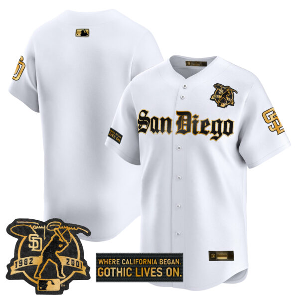 Men's San Diego Padres 'Gothic Edition' Gold Vapor Premier Limited Jersey - All Stitched - Image 18