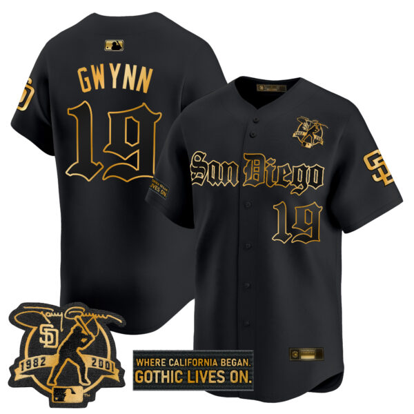 Men's San Diego Padres 'Gothic Edition' Gold Vapor Premier Limited Jersey - All Stitched - Image 4