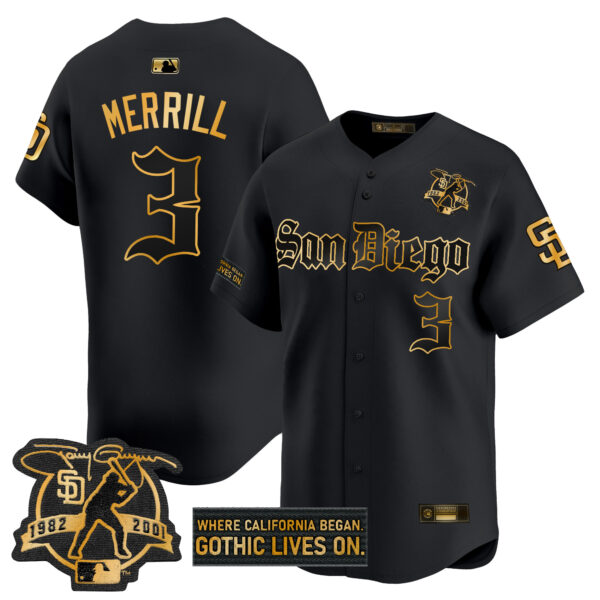 Men's San Diego Padres 'Gothic Edition' Gold Vapor Premier Limited Jersey - All Stitched - Image 3