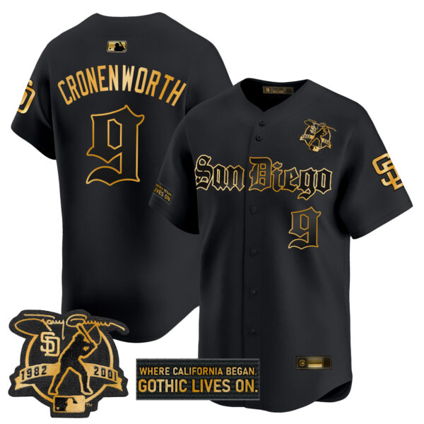 Men's San Diego Padres 'Gothic Edition' Gold Vapor Premier Limited Jersey - All Stitched - Image 8
