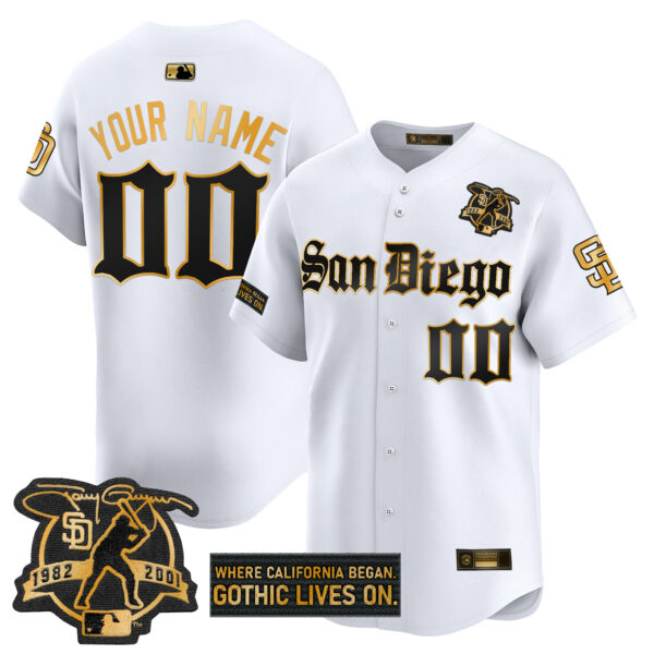 San Diego Padres 'Gothic Edition' Gold Vapor Premier Limited Custom Jersey - All Stitched - Image 2