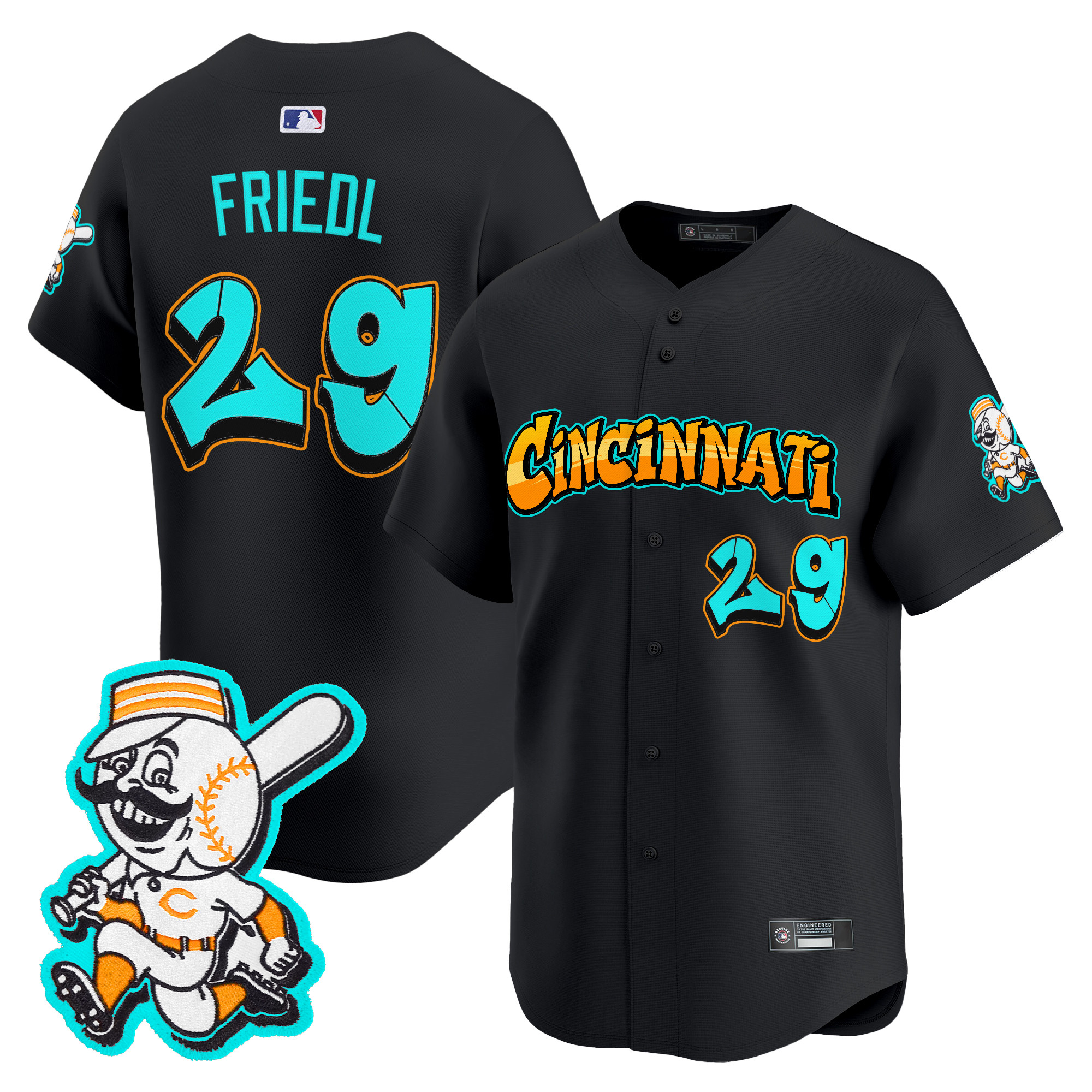 Men's Cincinnati Reds 'Graffiti Queen City Edition' Vapor Premier Limited Jersey - All Stitched - Image 5