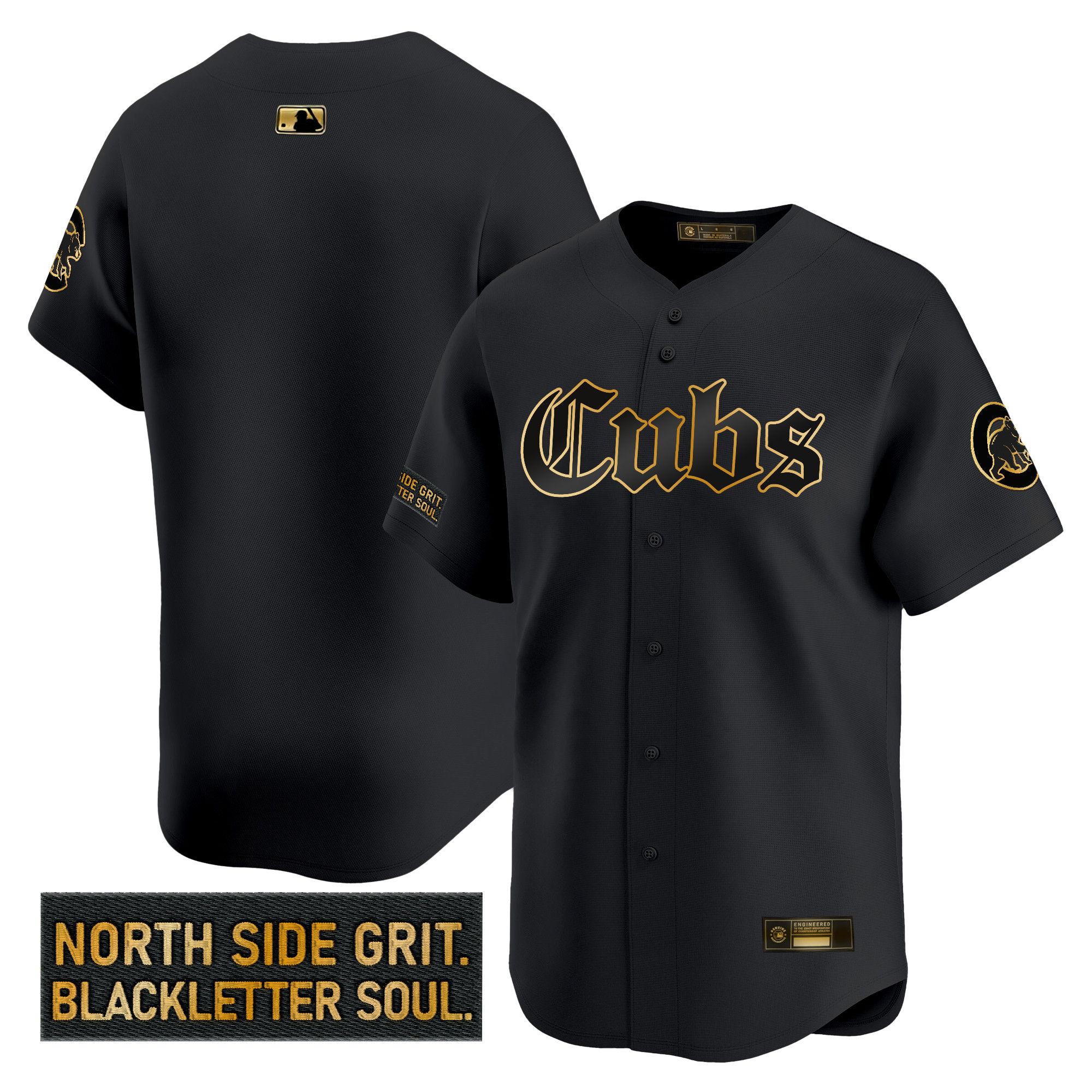 Men's Chicago Cubs 'Gothic North Side Edition' Gold Vapor Premier Limited Jersey - All Stitched - Image 10