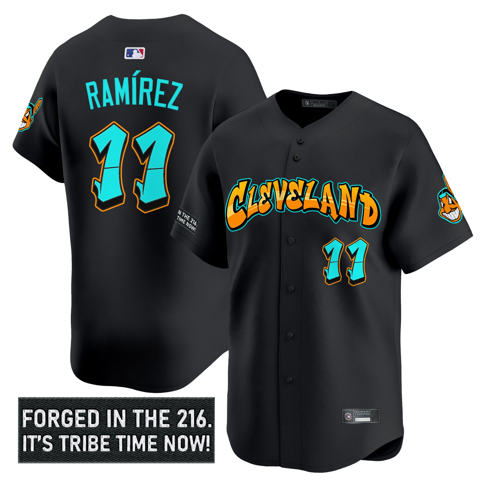 Men's Cleveland Indians 'Graffiti 216 Ink Edition' Vapor Premier Limited Jersey - All Stitched - Image 9