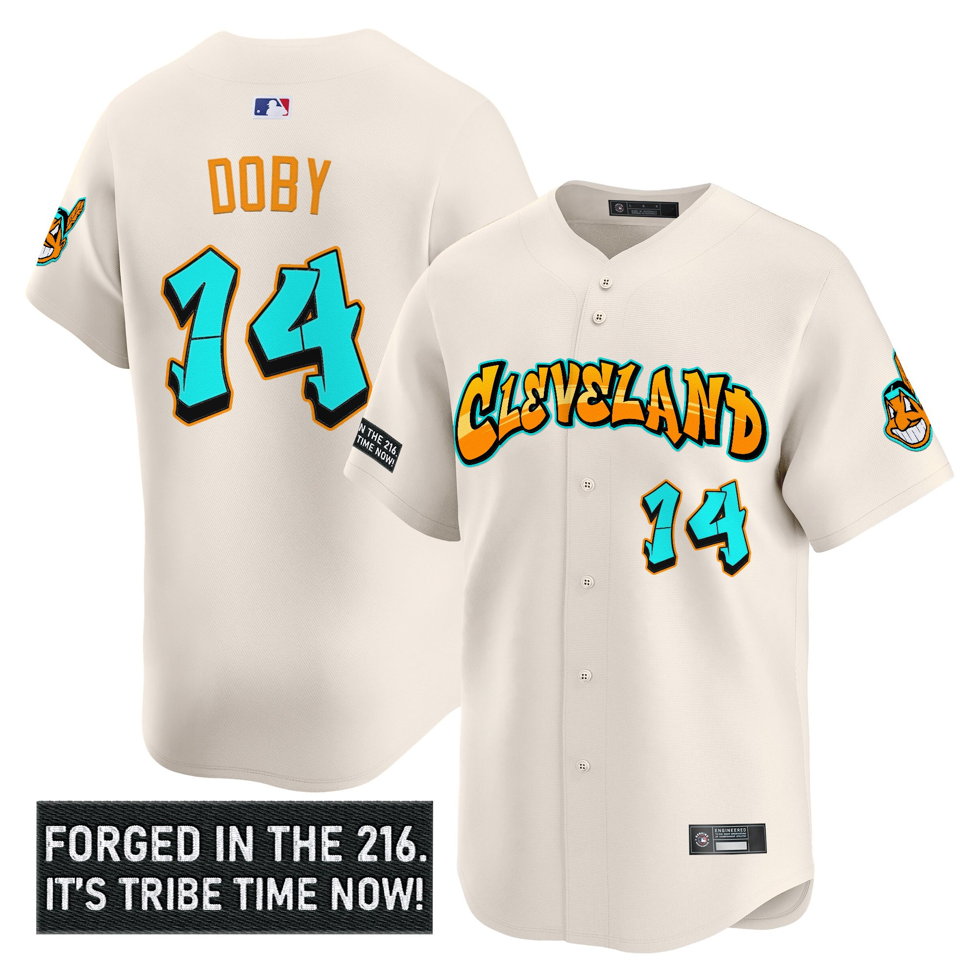 Men's Cleveland Indians 'Graffiti 216 Ink Edition' Vapor Premier Limited Jersey - All Stitched - Image 4