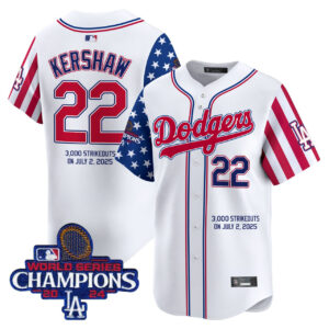 Clayton Kershaw 3000 Strikeouts 2025 Dodgers White Jersey - Stitched